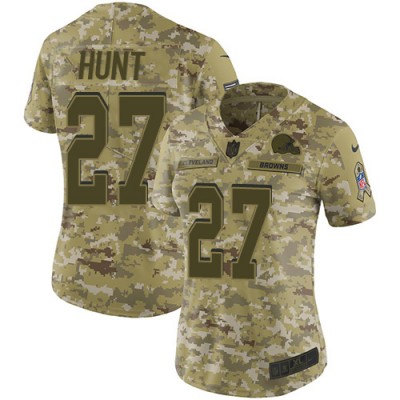 Nike Cleveland Browns #27 Kareem Hunt Camo Women's Stitched NFL Limited 2018 Salute To Service Jersey